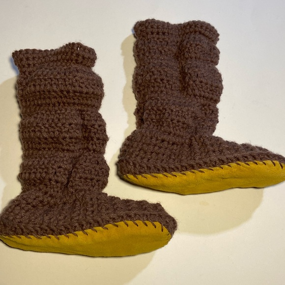 Handmade Knitted Slipper Socks with leather sole. NWOT - Picture 1 of 7